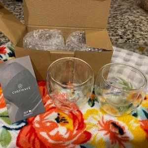 NIB * Chef Wave * Set of 2 Insulated DOUBLE WALL 2.7 oz GLASS ESPRESSO CUPS